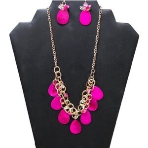 HANNAH Vibrant Pretty In HOT PINK SHELL Necklace And Earrings Set